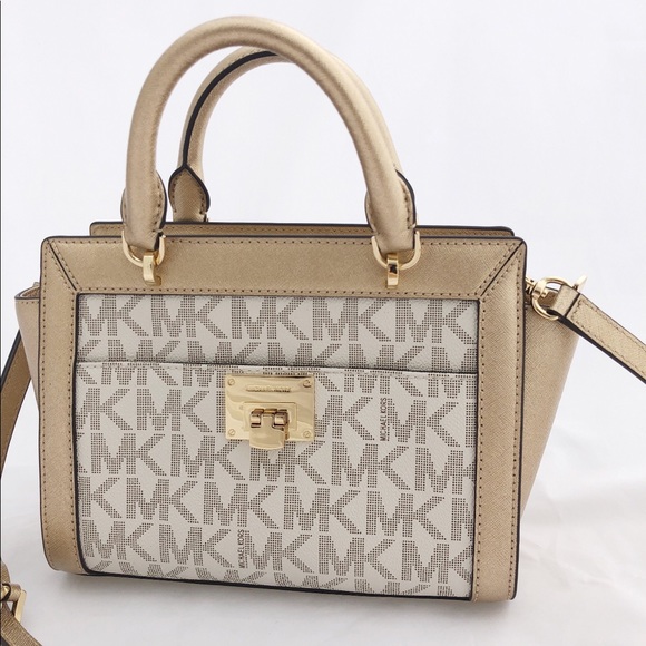 Michael Kors Tina Small Top Zip Crossbody Gold - Picture 3 of 8